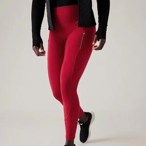 Athleta Rainier High-Rise Cold Weather Training Leggings Size L Cardinal Red